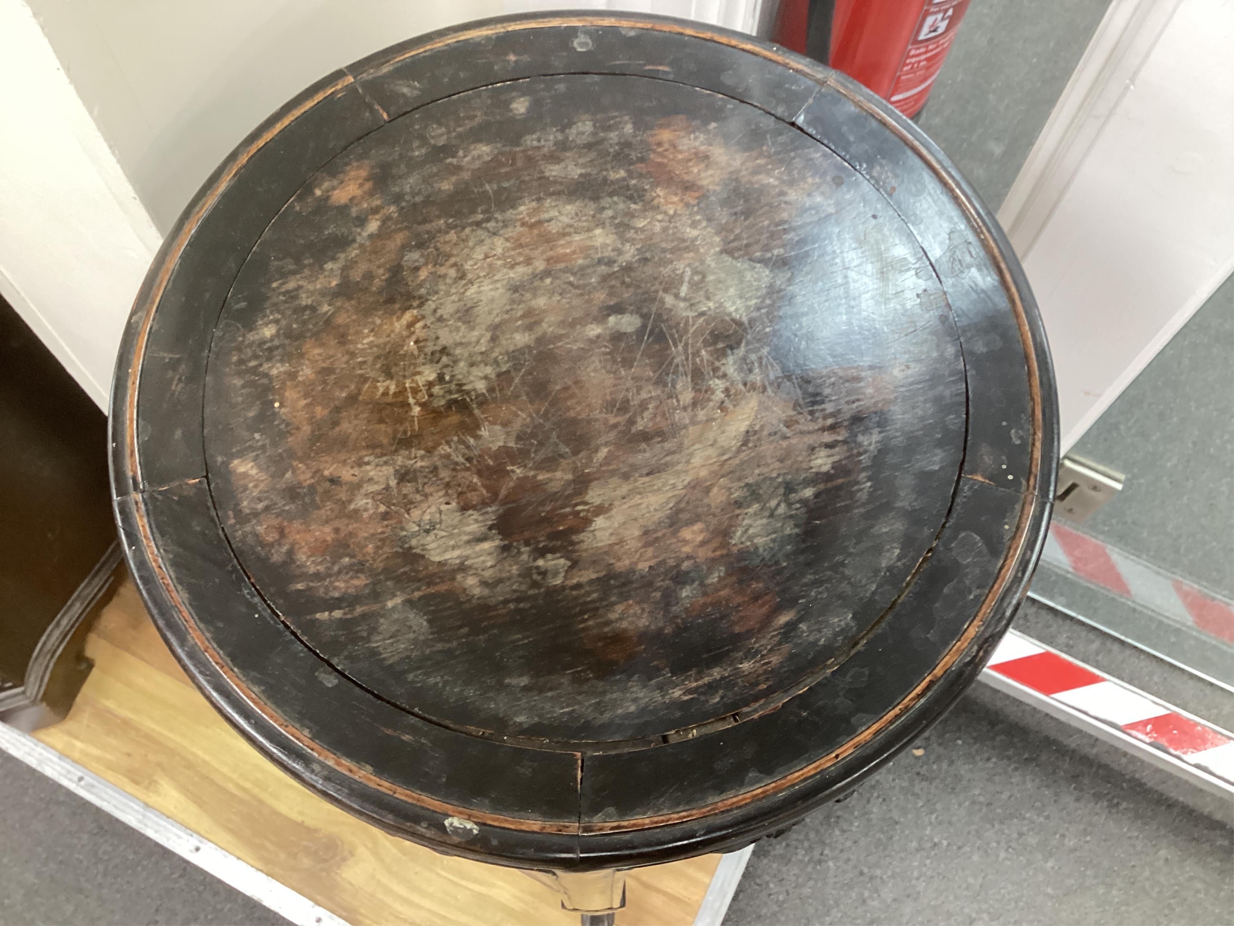 A Chinese carved hardwood vase stand, diameter 39cm, height 98cm